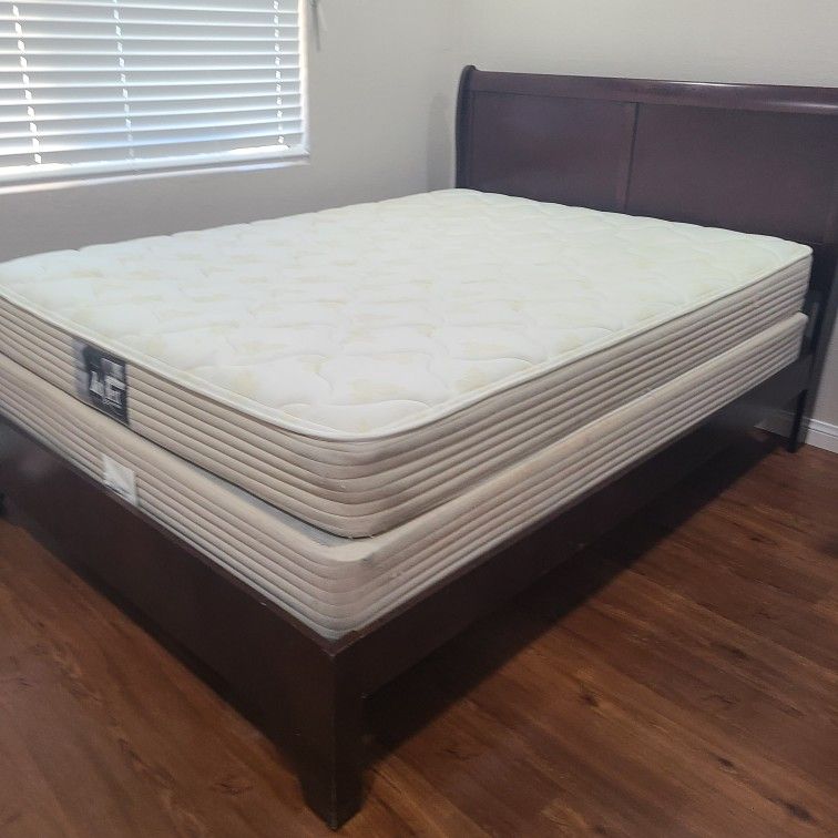 Queen Size Bed And Mattress  and Box Frame