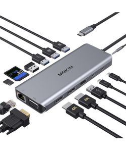 14 in 1 USB-C Docking Station - Dual Monitor Laptop Dock with 2 HDMI, VGA, 5 USB, SD/TF for Dell/Surface/HP/Lenovo Laptops