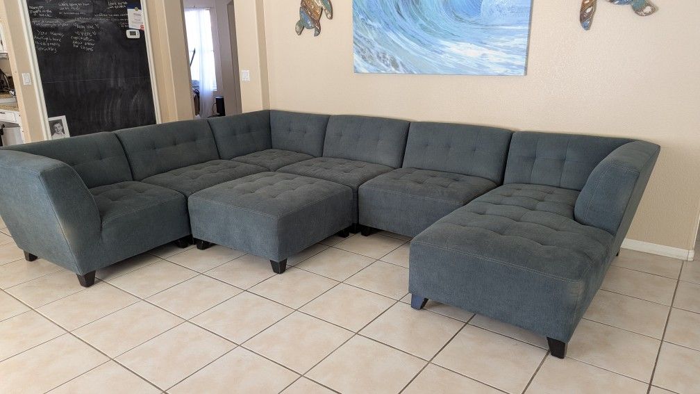 Living Spaces Sectional Sofa Gently Used Blue Fabric