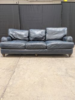 Dark Blue Three-Seat Couch in Leather