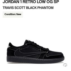 Jordan 1 Low Phantom Travis Scott. Sz 9 Men's. Ds.