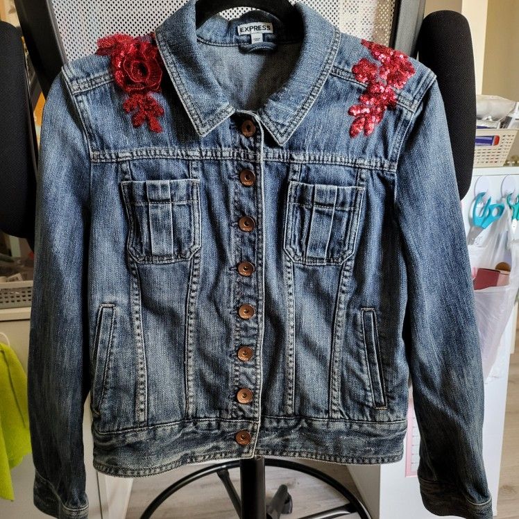 Denim Jacket With Red Custom Design