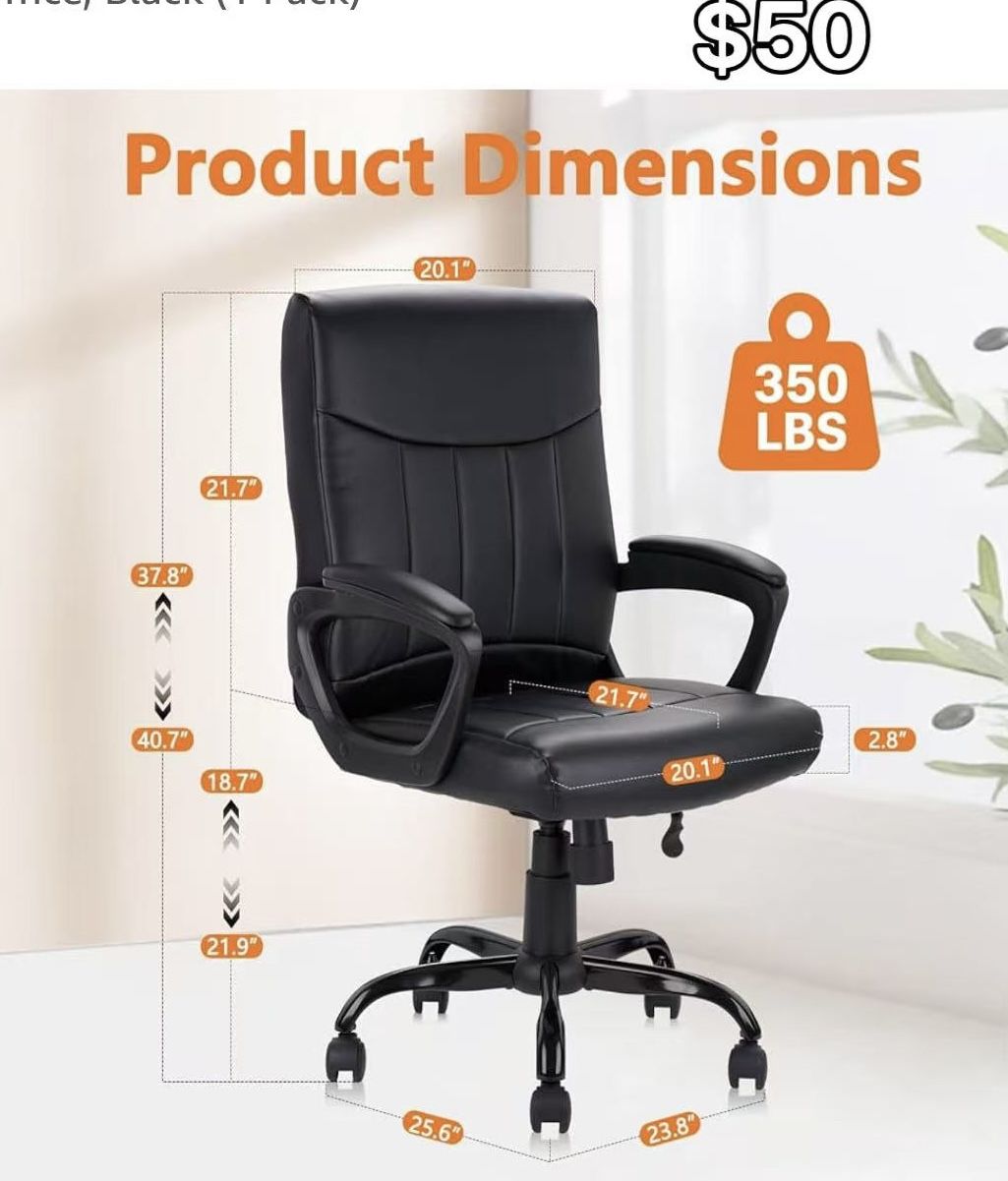✌️ CLATINA Mid Back Executive Office Chair with Soft Padded Armrest, Ergonomic PU Leather Desk Chair with Lumbar Support, Nylon Lacquered Desk Chair 