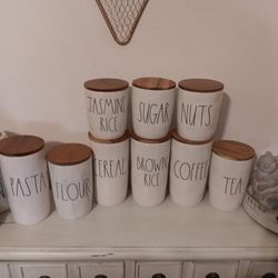 Rae Dunn Kitchen Cannisters With Wood Lids