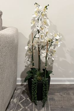 Large Artificial Orchid/ Ceramic Planter (3 Ft 7 Tall)