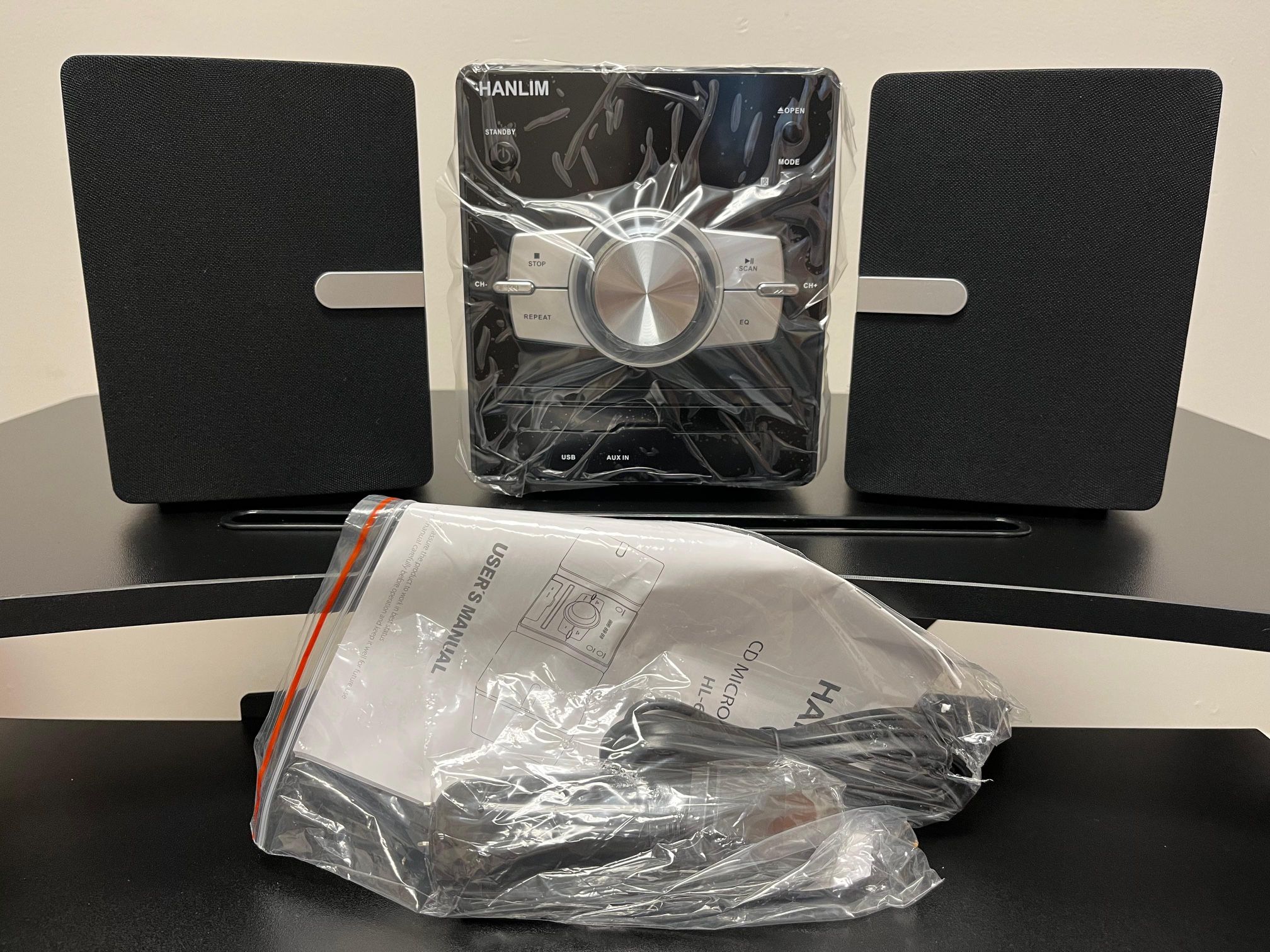 Home Stereo System with CD Player, FM Radio, Bluetooth, AUX in, USB in, Earphone Jack, Remote Control Included, 30W HiFi Shelf Stereo System