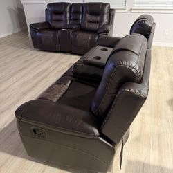 Loveseat, Sofa, and 85inch TV