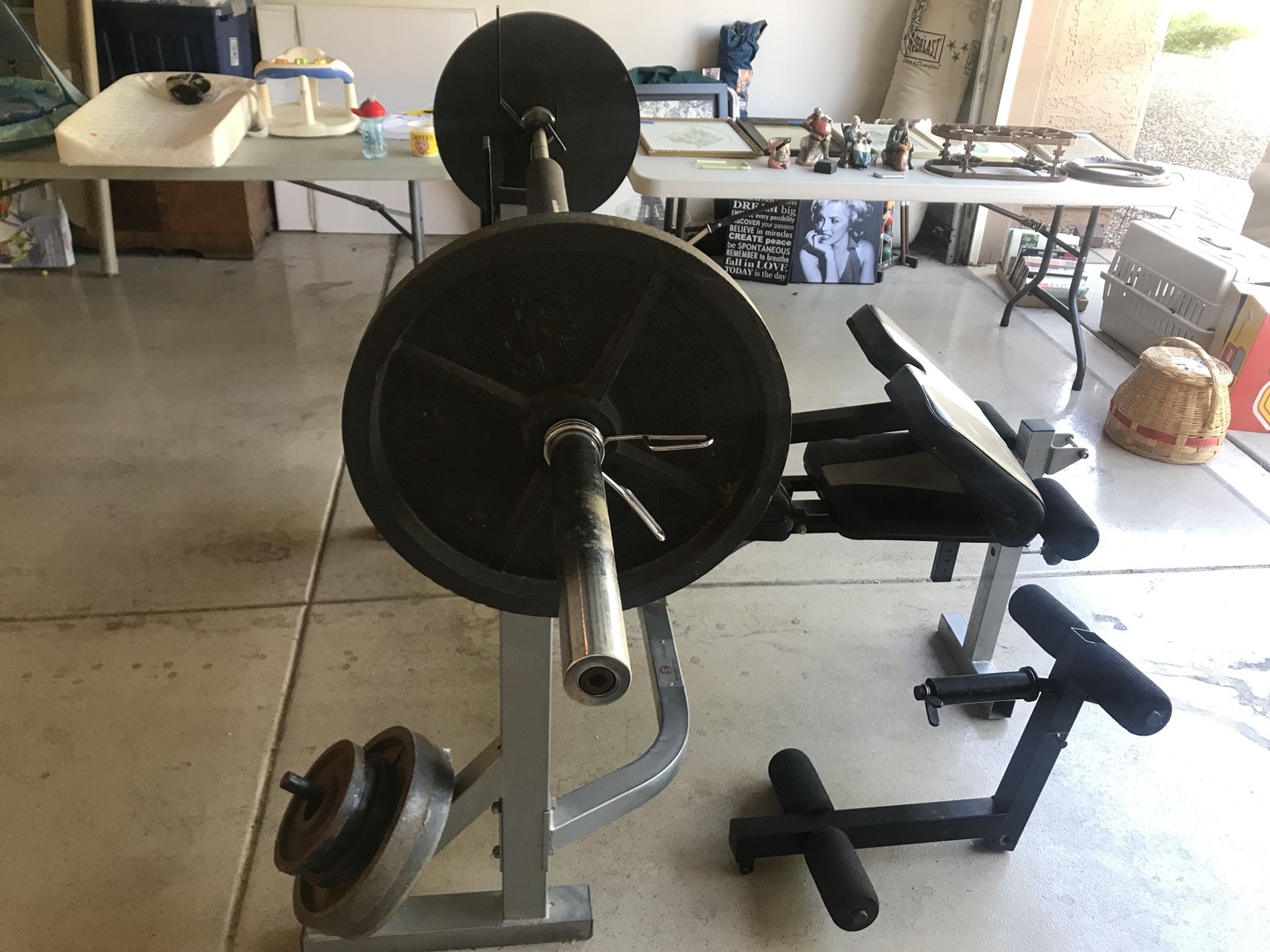 Bench press/squat rack. Weights and bar NOT included.