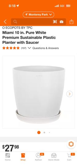 EcoPots Miami 10 in. Pure White Premium Sustainable Plastic Planter with Saucer