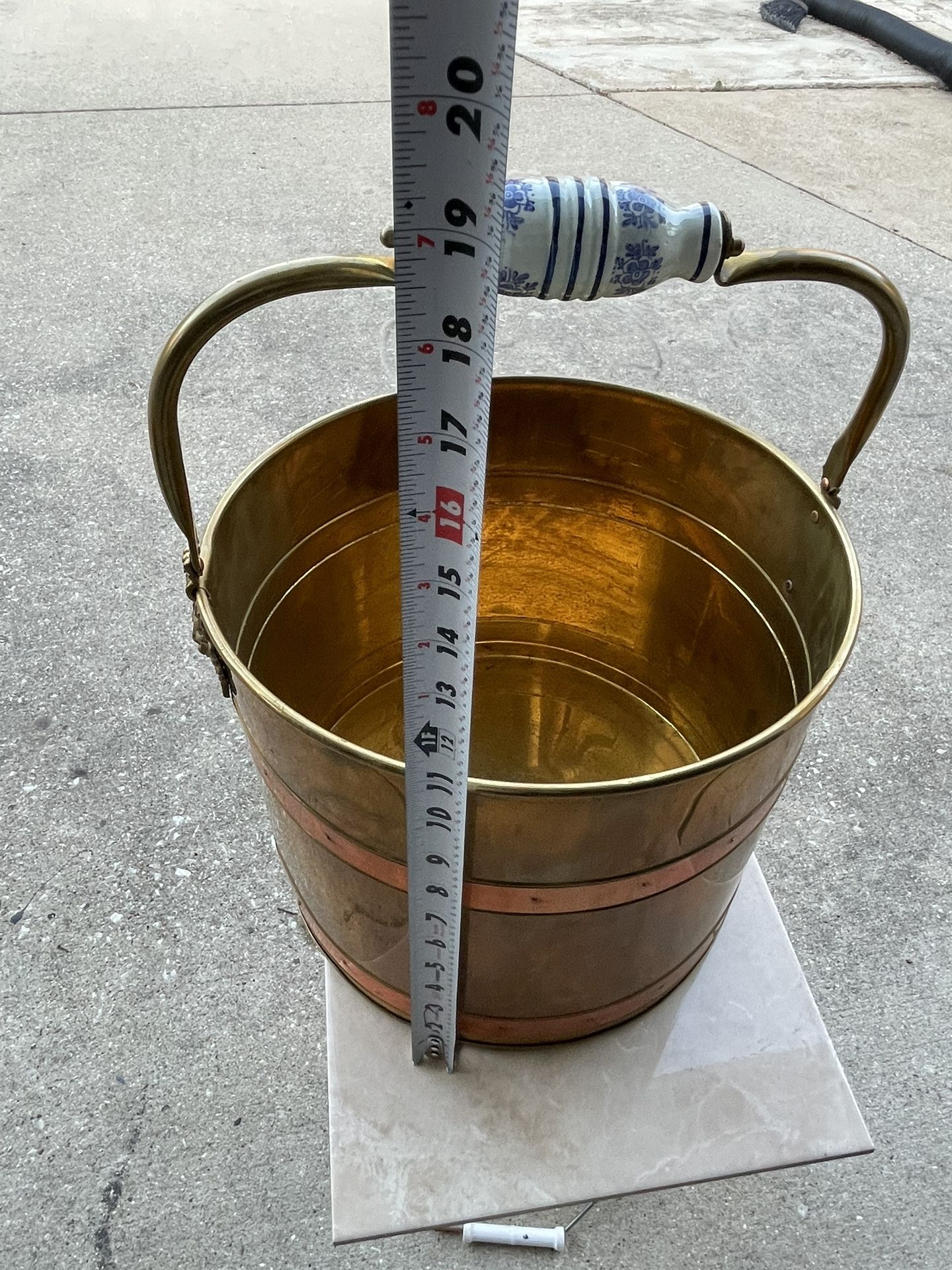 Vintage Copper Bucket with Lion Head Accents,
