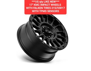 (4) qty LIKE NEW 17" KMC IMPACT WHEELS 
WITH FALKEN TIRES 215/55R17
WITH TPMS SENSORS
