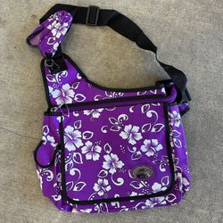 Purple, Hawaiian patterned laptop bag with cell phone bag