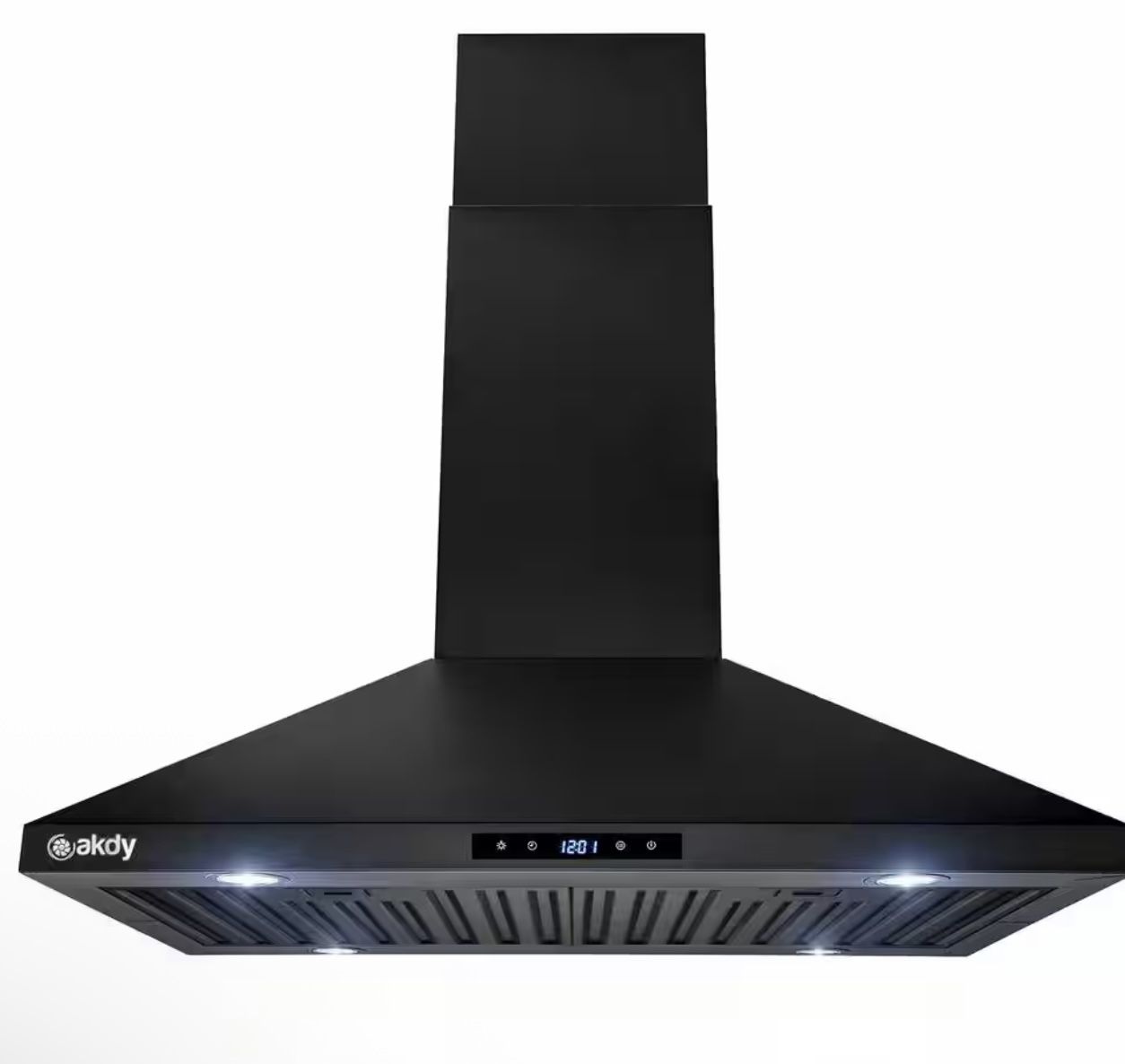 AKDY 30 in. 343 CFM Convertible Kitchen Island Mount Range Hood in Black Painted Stainless Steel with Touch Control