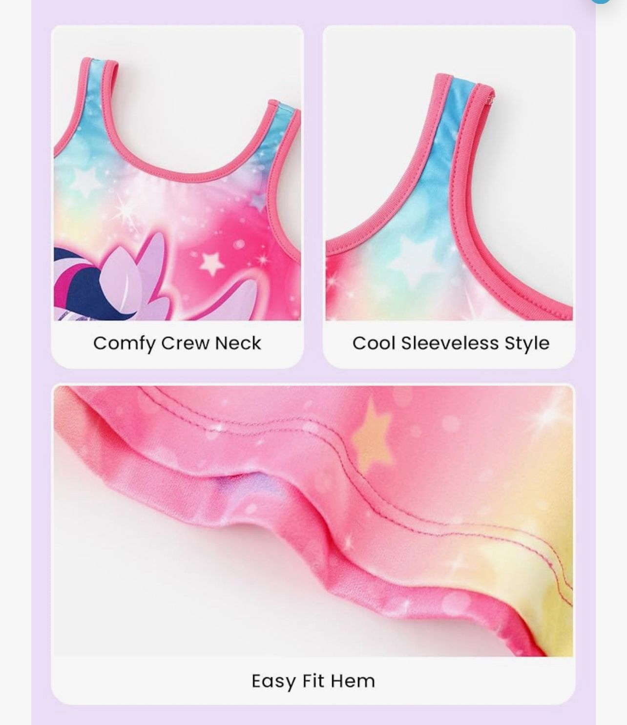 My Little Pony Girls Dress, Unicorn & Rainbow Print Sleeveless Casual Style Summer Sundress, Party & Playdate Outfit A-Line