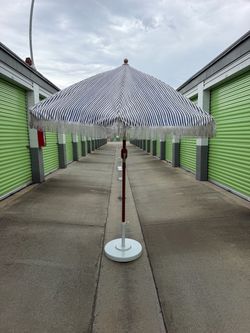 Striped Patio Umbrella with Weighted Base