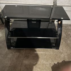 Modern Black Glass TV Stand with Chrome Accents