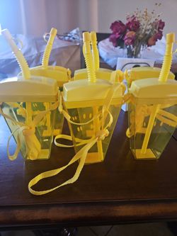 Yellow Clear Tumblers with Straws set of 6