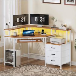 White & Brown Corner Computer Desk