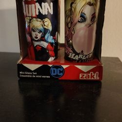 Zak! Zac Designs DC Comics Harley Quinn Joker 2oz Glasses.  4 In Box