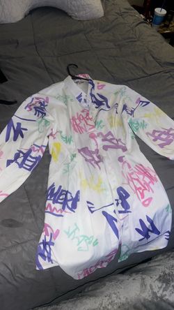 Rockstar Graffiti Print Button-Up Shirt