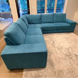 Modern Teal Blue Sectional Sofa – Spacious & Comfortable – Great Condition