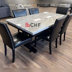 7 Pc  Marble Top Dining Table Set  // Different Models Available 