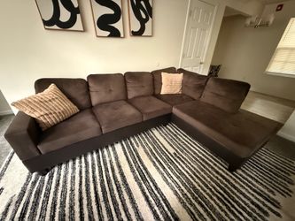 Large Chocolate Brown Sectional Sofa with Chaise