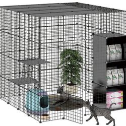 New Cat Cage Large DIY Indoor Pet Home Small Animal House Detachable Playpen with 3 Doors 5 Tiers for 1-5 Cat(55" L x 55" W x 55.1" H)


