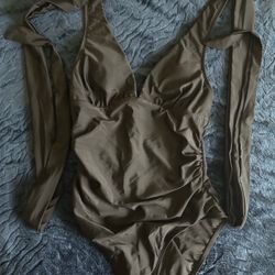 New CUPSHE Dreamscapes Wrapped Plunge One Piece Swimsuit with Tummy Control