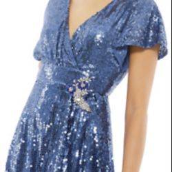 Size 12 MacDuggal Gown Blue Sequins Mother Of Bride 