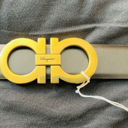 Salvatore Ferragamo Gancini Authentic Italian Gold Buckle Men’s Belt 