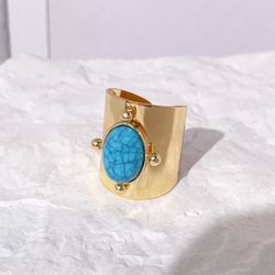 Natural Stone Pink Green Turquoise Hyperbolic Ring Women Bohemian Stylish Adjustable 