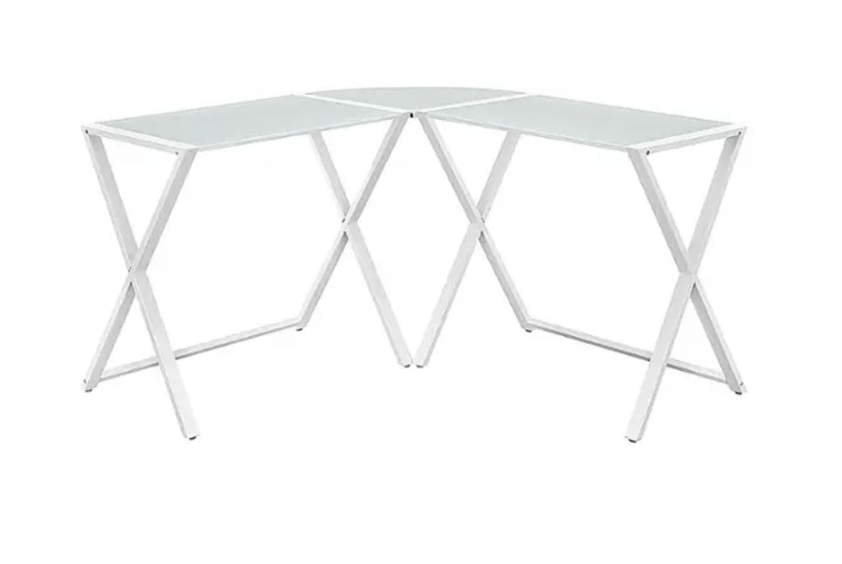Walker Edison - 51" L-Shaped Modern Glass Computer Desk - White