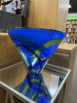 Deep Blue Wide Glass Vase