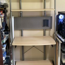 4 Tiers Birch Color Computer Desk with  Drawer & Metal Frames