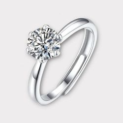 1CT VVS1 Moissanite Engagement Wedding Ring Adjustable Size Round Cut Silver GRA Certified