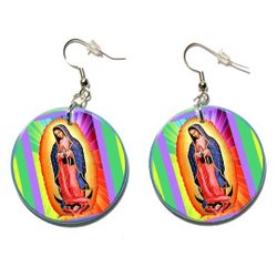 VIRGIN MARY VIRGEN DE GUADALUPE OUR LADY 1.5 INCH EARRINGS SET BUTTON CHARM

