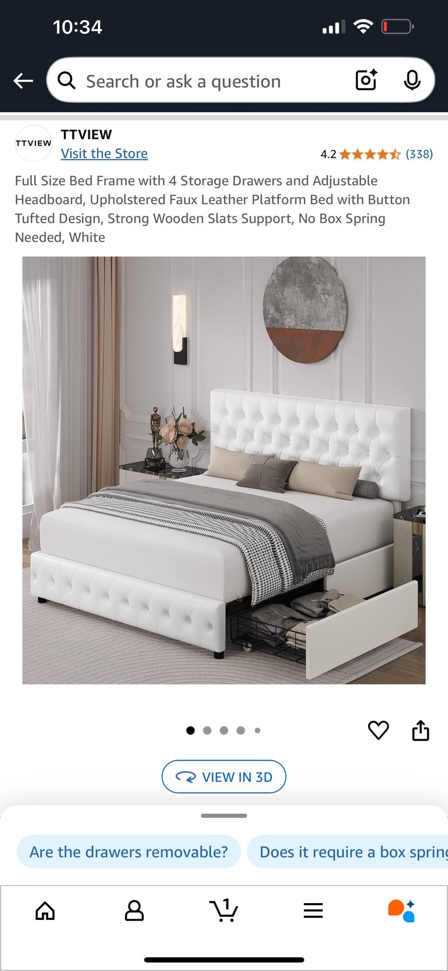 White Full Sized Bed Frame With 4-drawers