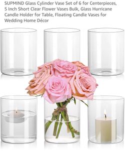 SUPMIND Glass Cylinder Vase Set of 5for Centerpieces, 5 Inch