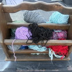 Vintage Wooden Yarn Rack + Assorted Yarn Bundle – Craft Organizer – $20 (Everything Included)