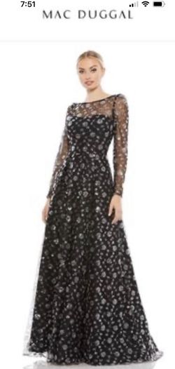 Mac Duggal Long Sleeve Floral A-line Gown