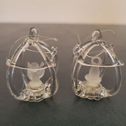 2 Vintage Blown Spun Glass Birdcage Christmas Ornaments