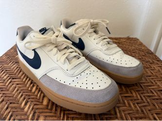 Nike Court Vision Low Sail Midnight Navy Leather Low Top Sneakers HF1068-133 Size 8 Good
