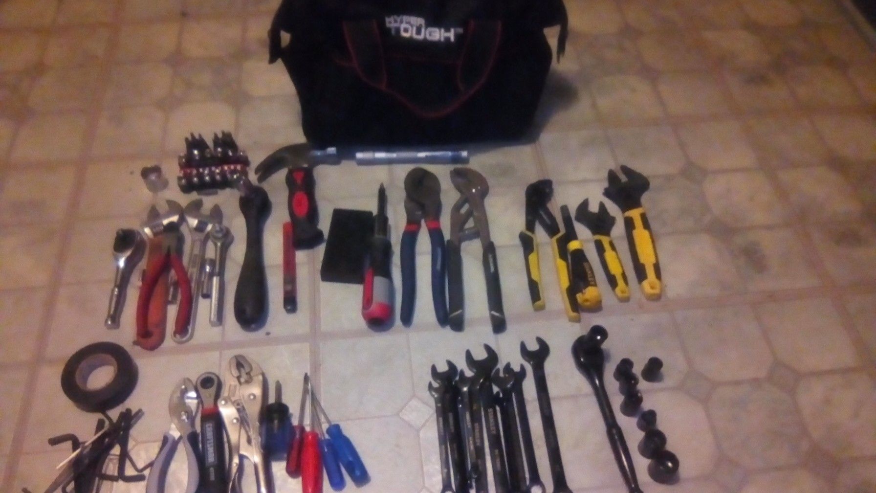 Hyper tough tool bag, equipped with special limited Stanley black wrenches,black ratchet socket set, etc, along with bunch of extra tools!