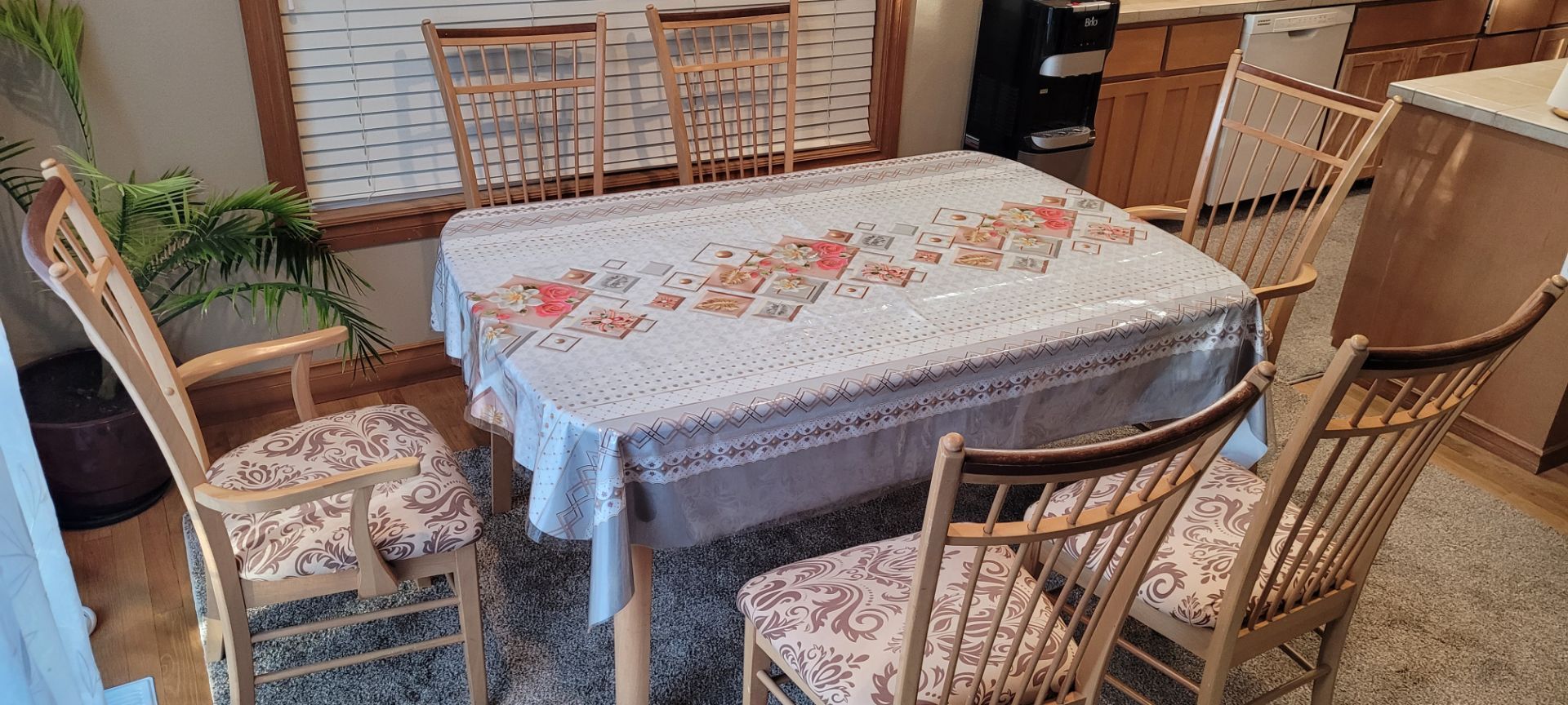 Wood dining table and chairs