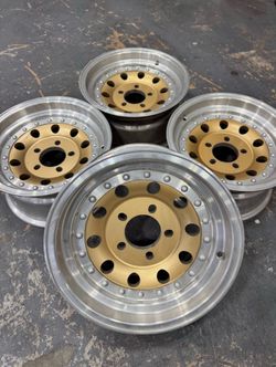15 Vintage Gold W/ Polished Lip Classic Mag Aluminum Wheels 5x114.3 15x7