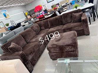 Beautiful 4-Pc FurLike Jumbo Corduroy Sectional Sofa With Ottoman