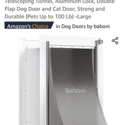 Pet Door for Wall, Steel Frame and Telescoping Tunnel, Aluminum Lock, Double Flap Dog Door