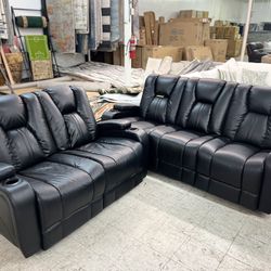 Black Leather Sofa & Loveseat - Dual Power Recliner - We Deliver & Finance 🚚🔥🎄⭐️