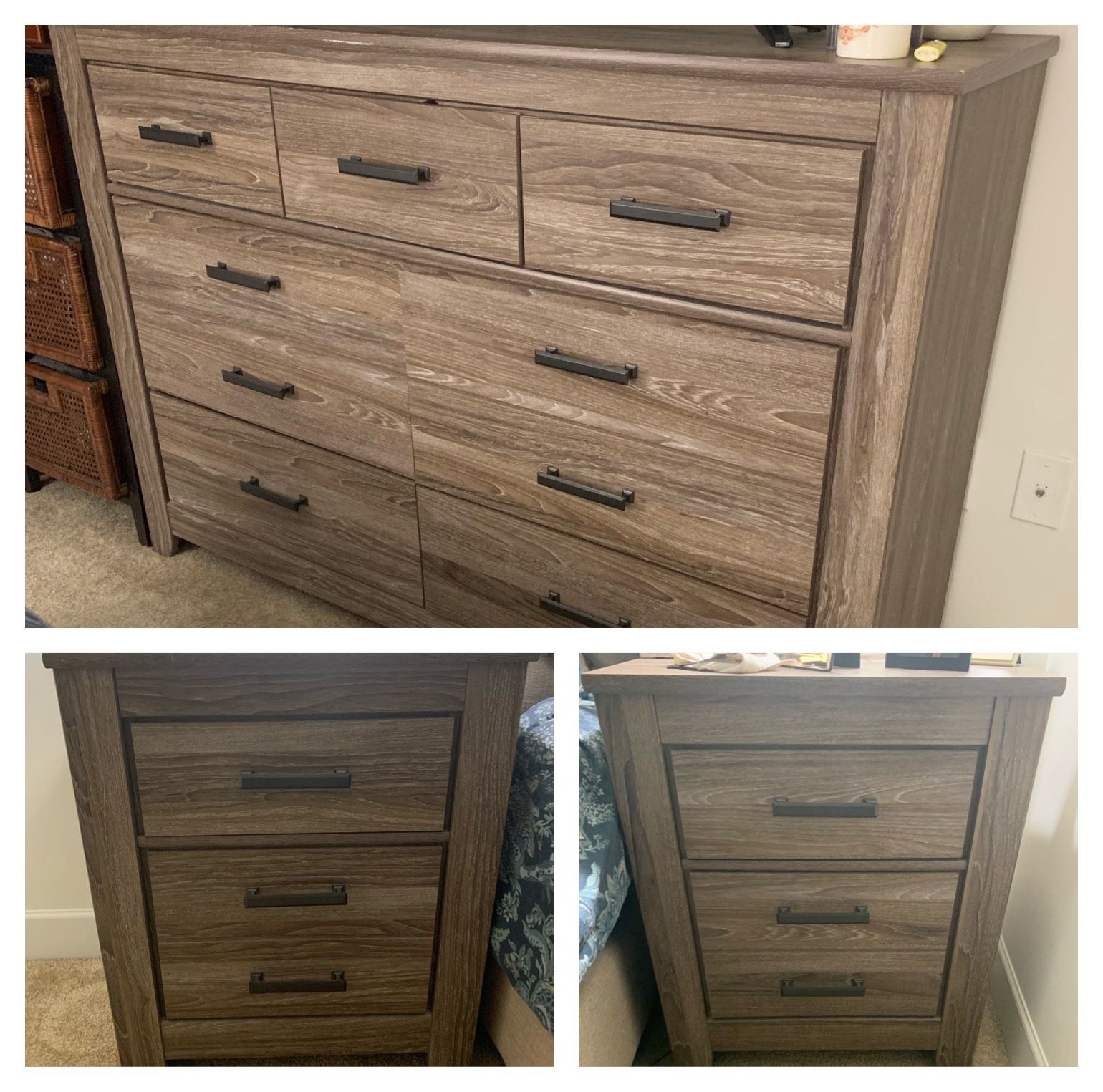 Bedroom set - wood Dresser + 2 nightstands